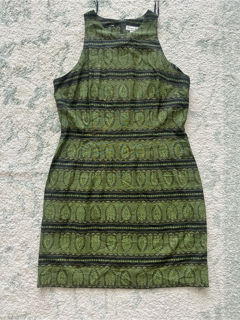 Vintage Dawn Joy Paisley & Striped Green Tank Dress